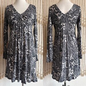 Whimsy Goth Y2K Paisley Fairy Embellished Empire V Neck Long Sleeve Grunge Dress